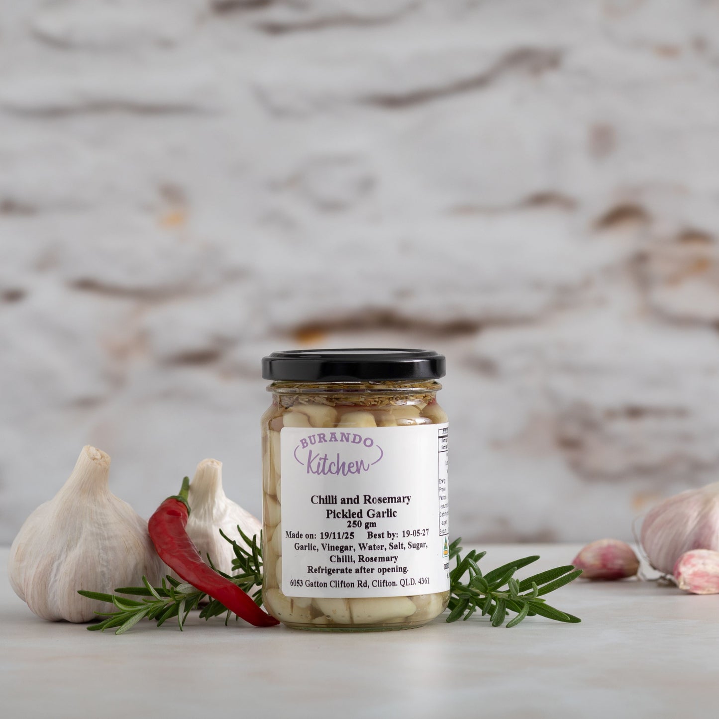 Burando Downs chilli and rosemary pickled garlic