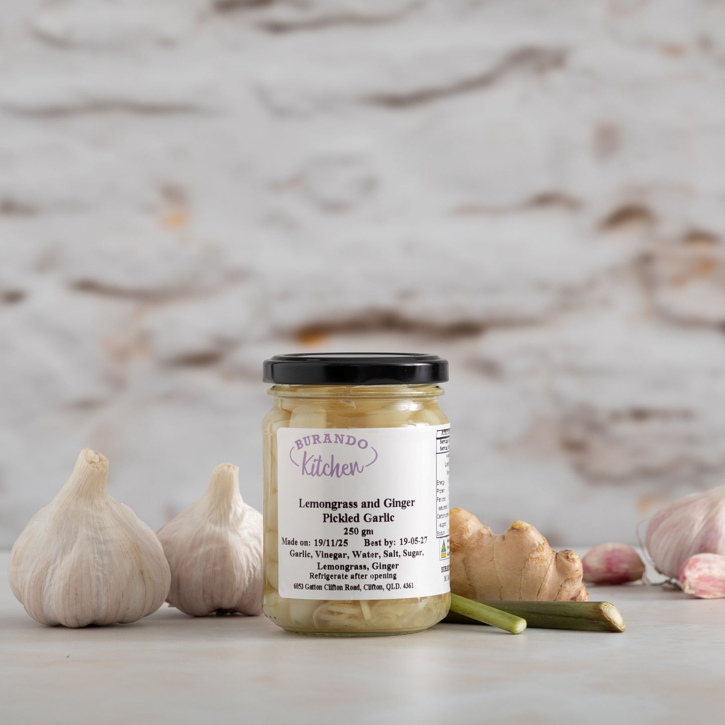 Burando Downs lemongrass and ginger pickled garlic