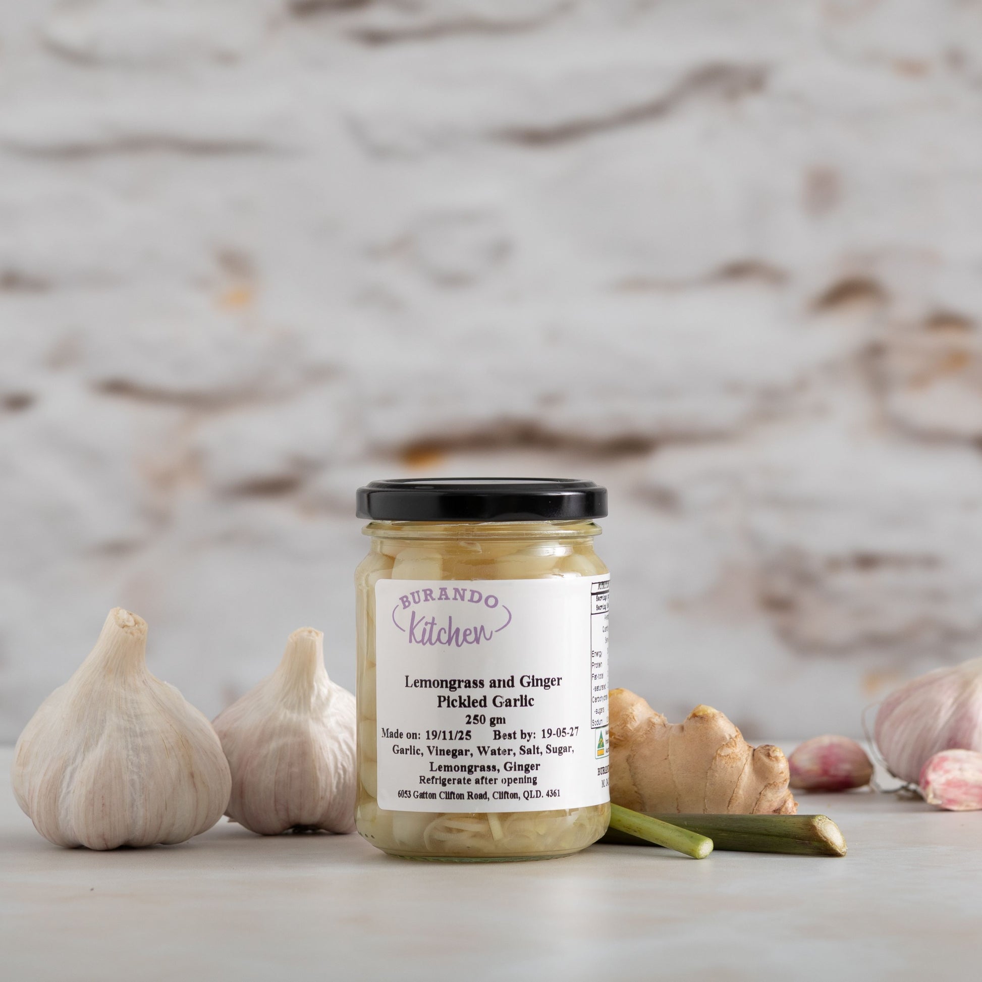 Burando Downs lemongrass and ginger pickled garlic